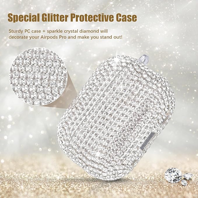 VISOOM Bling Case for Airpods Pro 2nd 1st Generation Cases - Jewelry Cute Airpods Pro 1 2 Case Cover with Glitter Keychain Women 2025 Fancy Cover for iPods pro2 1 Wireless Charging Cases-Silver