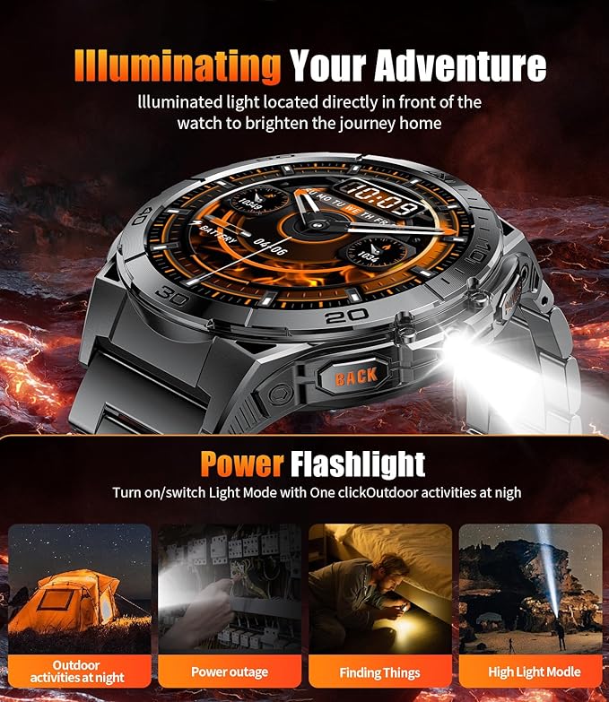 SUNKTA Military Smart Watch for Men,600mAh Battery/1.6" AMOLED Screen/5ATM Waterproof Smartwatches (Answer/Dial Calls) Fitness Tracker with Sleep Tracking/Heart Rate/Blood Oxygen for Android/iOS
