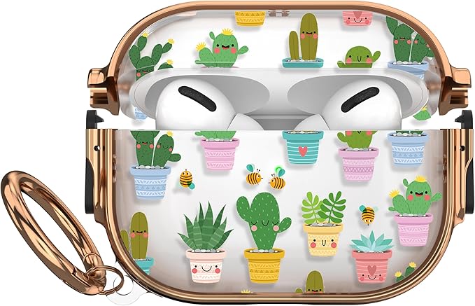 Maxjoy for AirPods Pro 3rd Generation Case with Lock, Clear AirPods Pro 3 Case Lock Protective Hard AirPod Pro 3 Cover for Women Men with Keychain for Airpod Pro 3rd Gen Cover 2025, Cactus