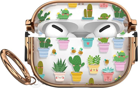 Maxjoy for AirPods Pro 3rd Generation Case with Lock, Clear AirPods Pro 3 Case Lock Protective Hard AirPod Pro 3 Cover for Women Men with Keychain for Airpod Pro 3rd Gen Cover 2025, Cactus