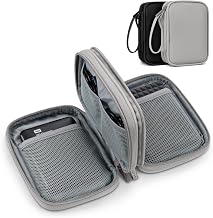 Dual Hard Drive Case Double Layers 2.5 inch External Drive Storage Carrying Bag Waterproof Shockproof for Organizing HDD and Electronic Accessories, PU Leather Gray