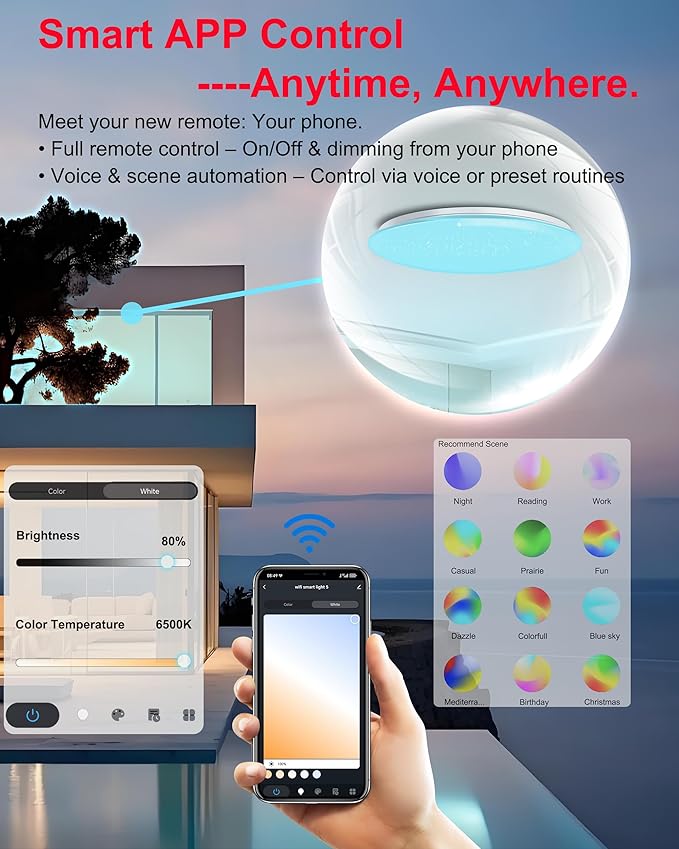WF-Version LED Ceiling Light with Speaker 40W 13Inch Control via app/Voice/Remote Adjustable Brightness & Color Temperature Ceiling Lamp RGB Ambient Lighting for Bedroom Kids Room and More