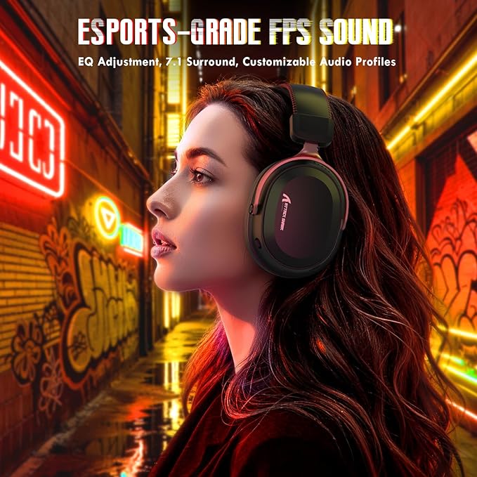 ATTACK SHARK L30Pro Wireless Gaming Headset with 2.4Ghz/BT/Wired, Long Battery Life with Detachable Microphone 7.1 Surround Sound Ultra-Low Latency for PC/PS5/Xbox/Switch/Mobile Black&Red