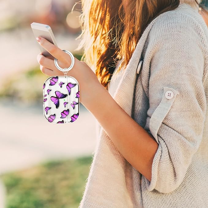 Maxjoy for AirPods Pro 2nd Generation Case, Clear AirPods Pro 2 Case for Women Men Cute Protective AirPod Pro 2 Cover with Keychain Strap for AirPod Pro 2nd Gen Cover 2023/2022, Purple Butterfly