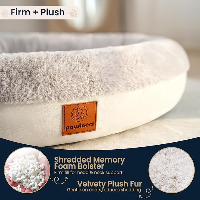 Round Donut Dog Bed – Luxury Orthopedic Dog Beds with Memory Foam – Calming Bolster Pet Bed, Water-Resistant, Washable Plush Cover, YKK Zipper – Small, Medium Dogs & Cats (25 Inches)