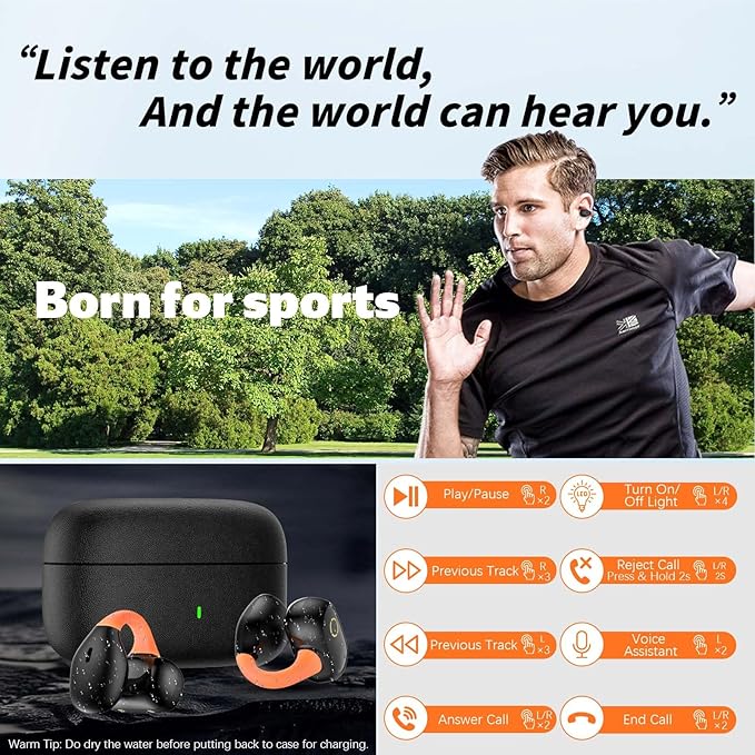 Open Ear Wireless Earbuds Secure Clip Sports Headset Light Bone Conduction Running Headphone Bluetooth Gaming Earphone for iPhone 17 Pro Max 16e 16 15/Samsung A17 A16 S26 S25 S24/Pixle 9 10/Android