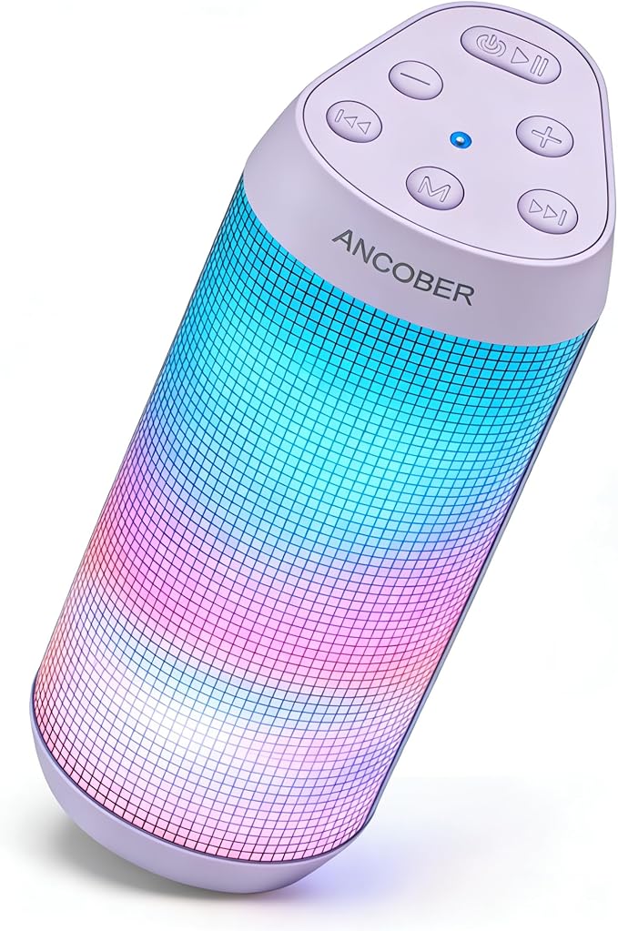 Bluetooth Speaker, Portable Wireless Speaker with HD Crystal Stereo Sound, LED Lights, IPX4 Waterproof, TWS Pairing, BT5.3, Electronics Gadget for Home/Party/Outdoor/Camping, Gifts (Lavender)