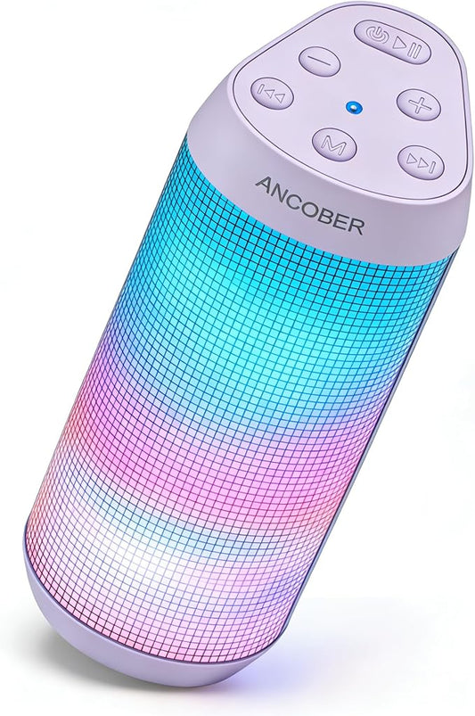 Bluetooth Speaker, Portable Wireless Speaker with HD Crystal Stereo Sound, LED Lights, IPX4 Waterproof, TWS Pairing, BT5.3, Electronics Gadget for Home/Party/Outdoor/Camping, Gifts (Lavender)