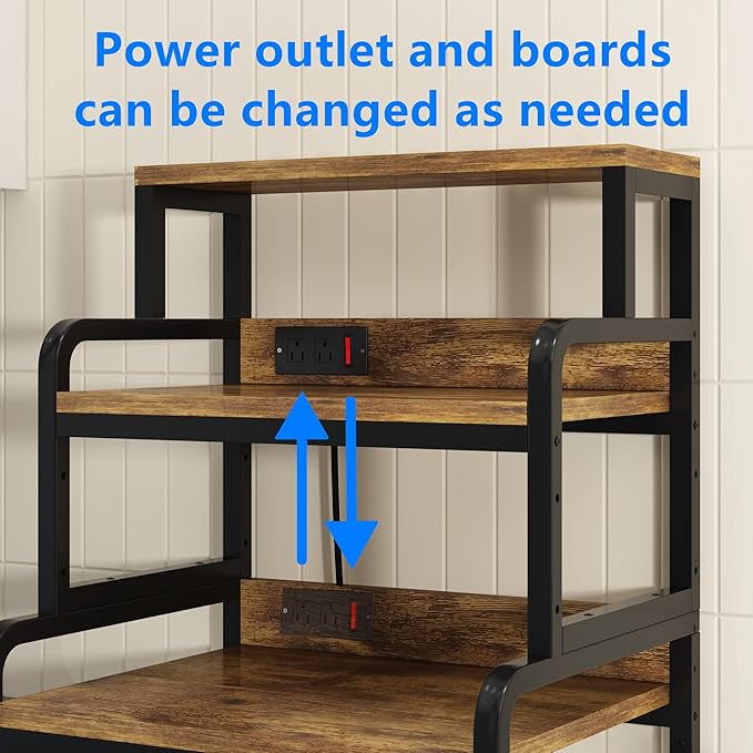 4- Tier Mini Fridge Stand Shelf with Power Outlet, Double-Purpose Rack, Mini Fridge & Microwave Oven Stand Table, Bar Cabinet, Free Standing Shelf for Office, Kitchen, Home.