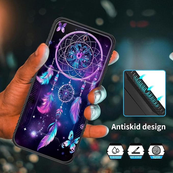 for Galaxy A35 5G Case Built in Slide Camera Lens Cover,Heavy Duty Shockproof Protection Dual Layer Case for Samsung Galaxy A35 5G 6.6 inch 2024,Butterfly Dream Catcher