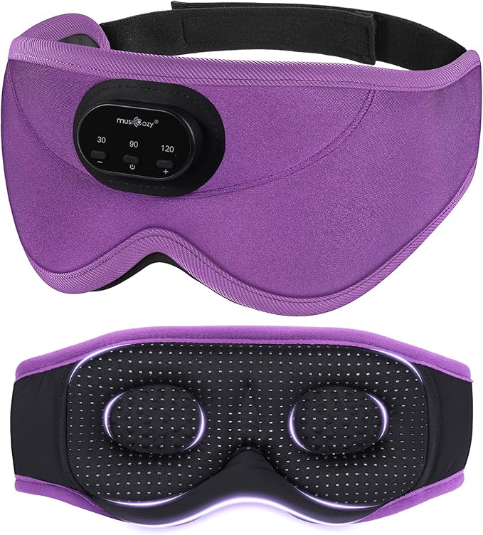 MUSICOZY 3D Bluetooth Sleep Mask with Headphones and Timer, Wireless Sleep Headphones for Side Sleepers, Eye Mask with Bluetooth Headphone, 2 Packs