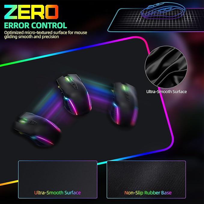 Mouse Pad with Wireless Charging, RGB Gaming Mousepad, Large Desk Mat with Ultra-Smooth Surface, Non-Slip Mouse Mat, Waterproof Computer Keyboard Pad for Gaming, Desk, Office, PC, 800x400x4MM, Black