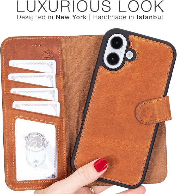 BLACKBROOK Leather Wallet Case for iPhone 16 Plus, Carter Premium Leather Magnetic 2-in-1 Wallet Set, Ready for MagSafe, RFID Protection, 4 Card Slots & ID Pocket, Compatible with iPhone 16 Plus