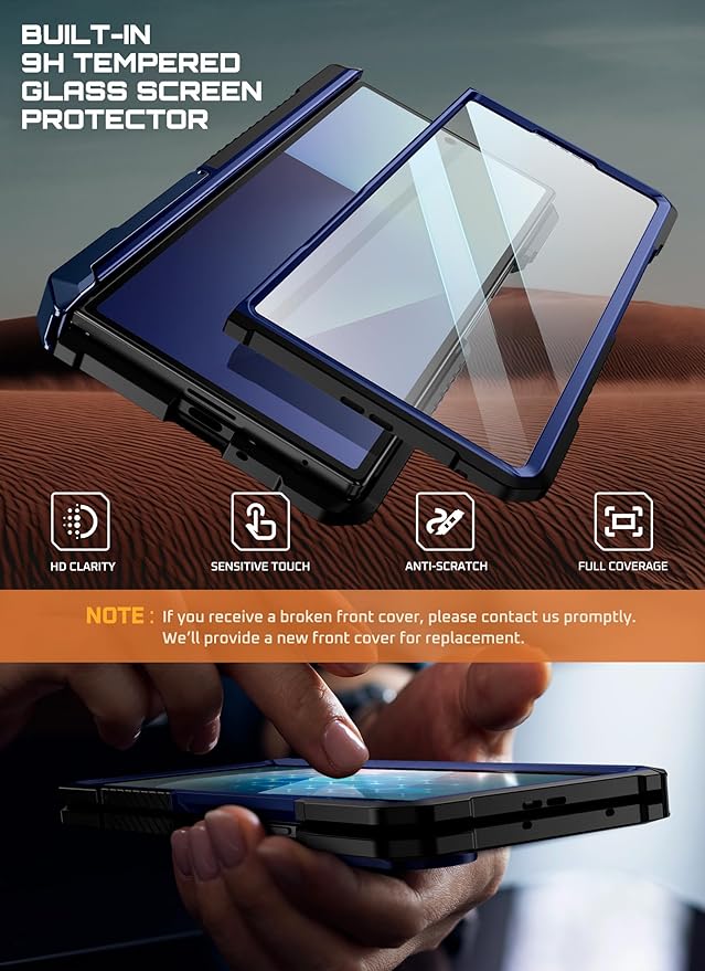 SUPCASE for Samsung Galaxy Z Fold 7 Case with Kickstand (UB Grip), [Built-in Tempered Glass Screen Protector] [Hinge Coverage] Military-Grade Protection Phone Case (Azure)