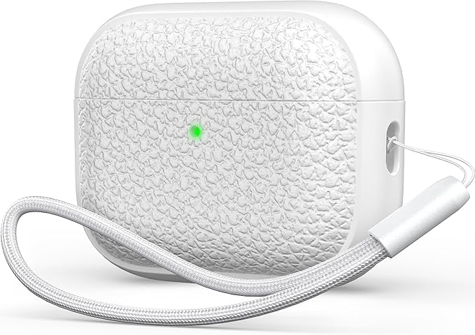 R-fun for AirPods Pro 3 Case 2025, Soft TPU (Leather-Like Design) Drop Protection Cover for Men and Women with Lanyard and Cleaner Kit, Compatible with Apple AirPods Pro 3rd Generation-White