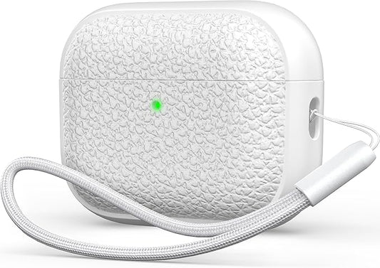 R-fun for AirPods Pro 3 Case 2025, Soft TPU (Leather-Like Design) Drop Protection Cover for Men and Women with Lanyard and Cleaner Kit, Compatible with Apple AirPods Pro 3rd Generation-White