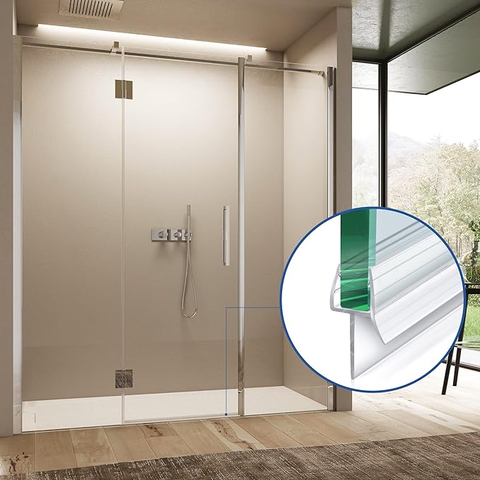 2 Pack Frameless Shower Door Bottom Seal with Long Sweep, Ultra Clear Glass Door Silicone Seal Strip (1/2'' X 36'') Suitable for 12mm Glass -Stop Shower Leaks Frameless Shower Door Seal Strip