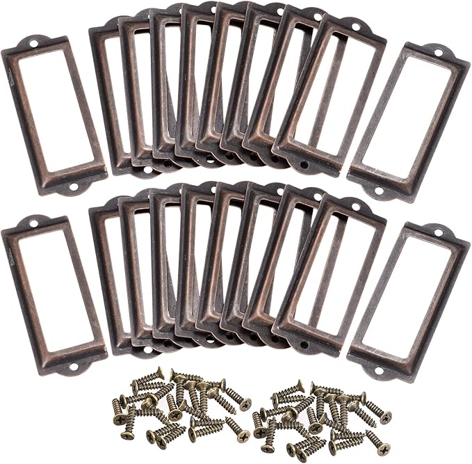 uxcell Metal Label Holders, 82x30mm 60pcs File Name Card Tag Label Holder Frame for Office Library Drawer Cabinet Shelves, Copper Tone