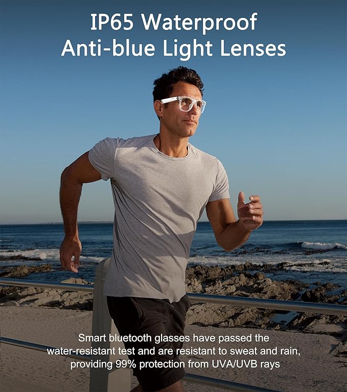 Smart Glasses for Men & Women, Built-in Mic & Speakers Bluetooth Audio Glasses, Blue Light Filter & Polarized UV 400 Protection Lenses Open-Ear Bluetooth Glasses for Android iOS, White
