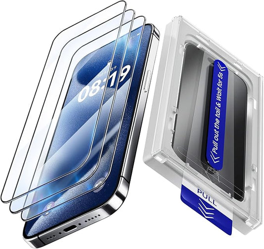 3 Pack Screen Protector for iPhone 16 [6.1 Inch],iPhone 15 Screen Protector with Auto-Alignment Kit, Auto Dust,9H+ HD Clear Tempered Glass Film,Case Friendly