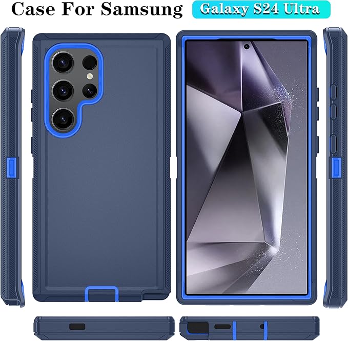 ONOLA Compatible with Samsung Galaxy S24 Ultra Case with HD Screen Protector, Heavy Duty Shockproof & Dropproof 3-Layer Cover Phone Case,DarkBlue