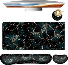 Keyboard Mouse Pad Set,Large Gaming Mouse Pad+Keyboard Wrist Rest+Wrist Rest+Coaster,Computer Desk pad Set Wrist Support for Office Desktop Laptop. (35.4" x 15.7") Extended Desk Mat (Floral) - Image 1