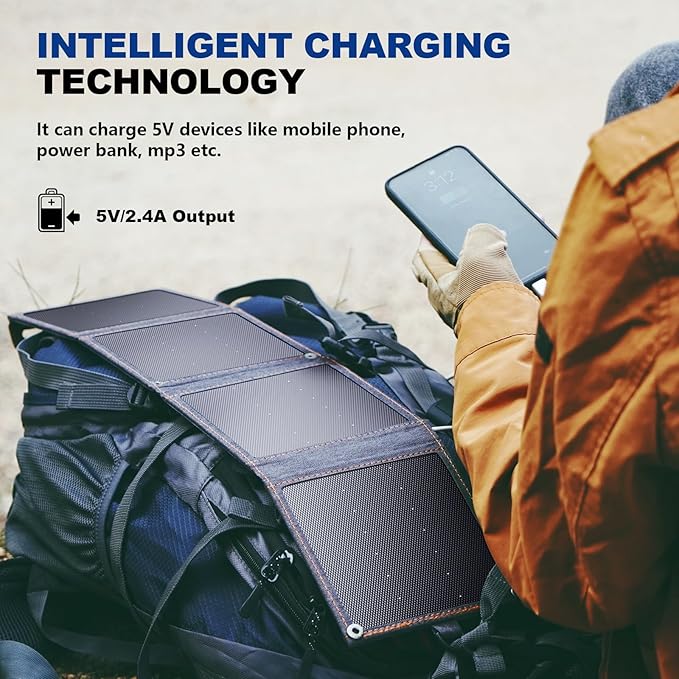 14W Portable Foldable Solar Charger Panel with USB IPX4 Waterproof for Outdoor Camping and Travel