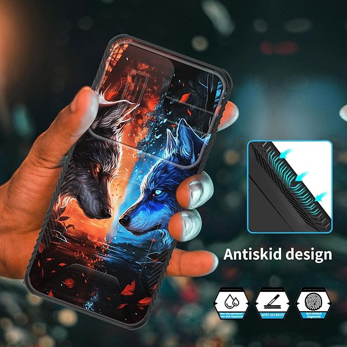 for Galaxy S24 Case Built in Slide Camera Lens Cover,Heavy Duty Shockproof Protection Dual Layer Case for Samsung Galaxy S24 6.2 inch 2024,Cool Wolf