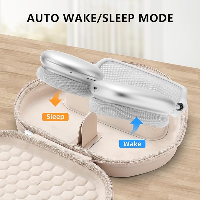 Maxjoy for AirPods Max Case [Shockproof & Dustproof] - Premium PU Leather & EVA Hybrid Hard Protective Cover, Travel Carrying Case with Storage for Apple AirPods Max Headphones (Khaki)