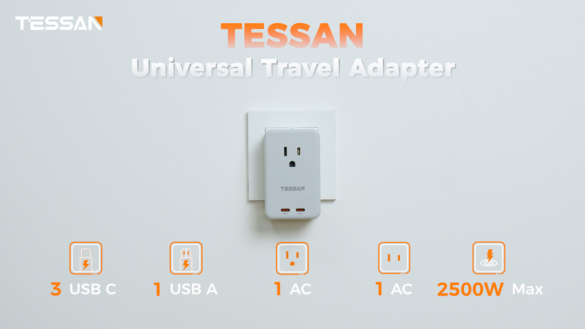 TESSAN Travel Adapter PD 20W, Universal Power Adapter with 3 USB C 1 USB A