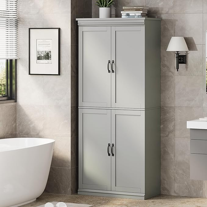 IDEALHOUSE Pantry Cabinet,70" Tall Kitchen Pantry Cabinet with Doors and Adjustable Shelves, Freestanding Cupboard, Tall Storage Cabinet for Bathroom, Dining Room, Living Room (Gray)