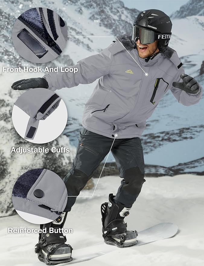 MAGCOMSEN Men's Winter Coats Water Resistant Ski Snow Jacket Warm Fleece Jacket Parka Raincoats With Hood Multi-Pockets
