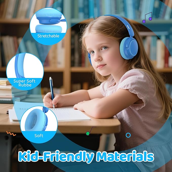 MIDOLA Kids Wireless Headphones Active Noise Cancelling Lightweight Bluetooth Headphone for Kid,Volume Limited 85/94dB Foldable Over-Ear Headset with Mic,68 Hours Playtime,for Toddler Child Blue