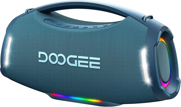 Portable Wireless Speaker,250W Peak/220W RMS Loud Boombox,Powerful Sound,14H Playtime,IPX5 Water-Resistant,RGB Lights,TWS Pairing,USB/TF/AUX,Shoulder Strap for Party,Camping and Outdoor