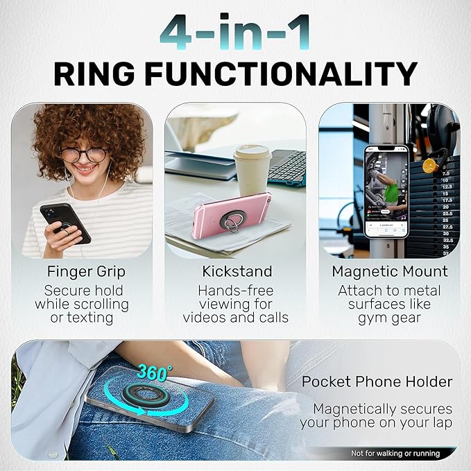 Ultra-Strong Magnetic Phone Ring Holder for MagSafe ??360° Rotation, Dual-Sided Finger Ring Grip & Kickstand ??Compatible with iPhone 16 Pro Max 15 14 13 12 Mag Safe Accessories (Misty Black)