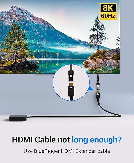 BlueRigger 8K HDMI Extension Cable - 10FT (8K 60Hz, 4K 120Hz, 48Gbps Braided EXT HDMI Extender Cord, Ultra High Speed) - Compatible with HDTV, Laptop, Xbox Series X, Roku, PS5, Chromecast, TV Stick