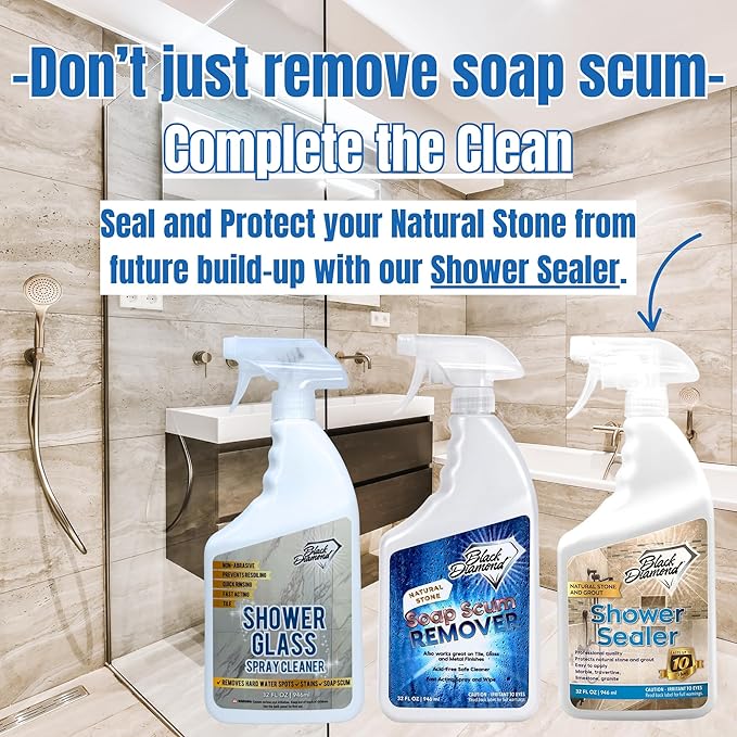Black Diamond Stoneworks Bathroom Glass Cleaner Spray & Natural Stone Shower Sealer – 2 Pack Bathroom Bundle for Crystal-Clear Glass and Long-Lasting Stone Protection