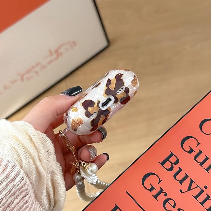 Cute Case for Airpods Pro 3 (2025), Bling Leopard Pattern Soft TPU Protective Cover with Luxury Pearl Shell Keychain for Apple Airpods Pro 3 Charging Case, Leopard Color