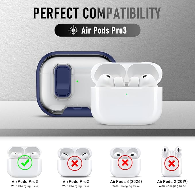 for AirPods Pro 3 Case (2025) with Phone Stand & Cleaner Kit, Cute Soft Silicone Cover for AirPods Pro 3rd Genera case with Keychain for Women Men with Keychain for Airpod Pro case(2025) Dark Blue