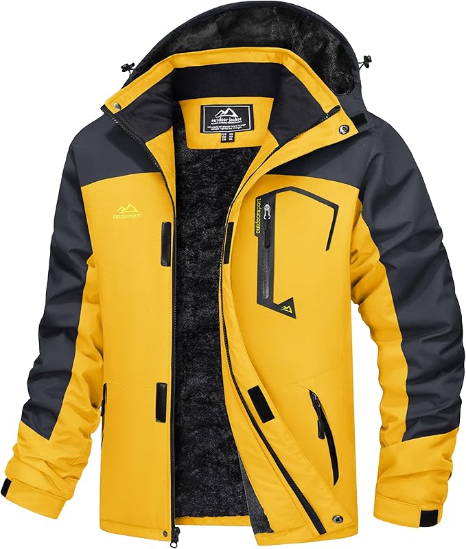 MAGCOMSEN Men's Winter Coats Water Resistant Ski Snow Jacket Warm Fleece Jacket Parka Raincoats With Hood Multi-Pockets