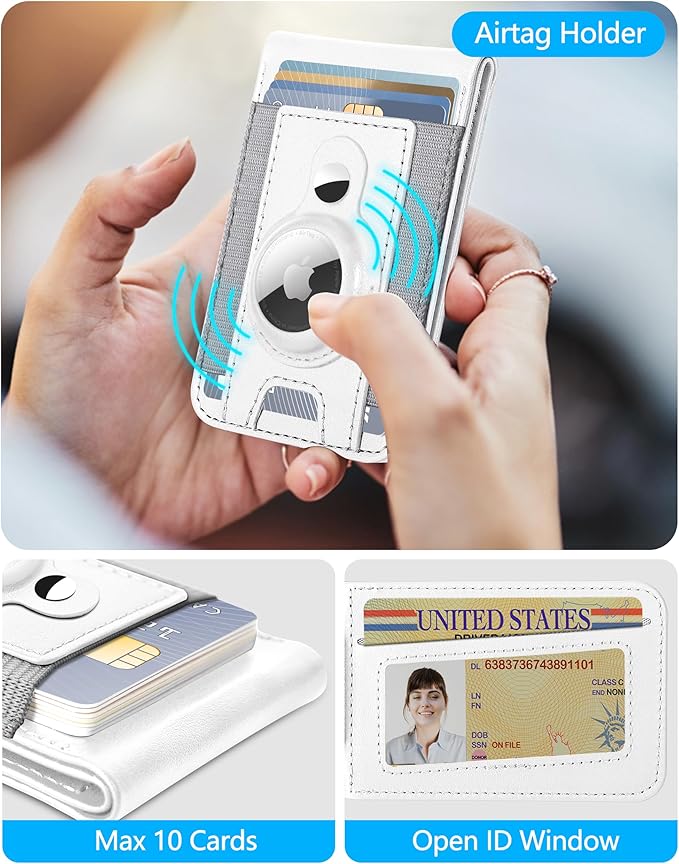 ExtreLife for Magsafe Wallet with Airtag Holder, Magnetic Wallet for iPhone 17/16/15/14/13/12 Series, 9-Card Holder, Open ID Window, Adjustable Stand, RFID Blocking, White