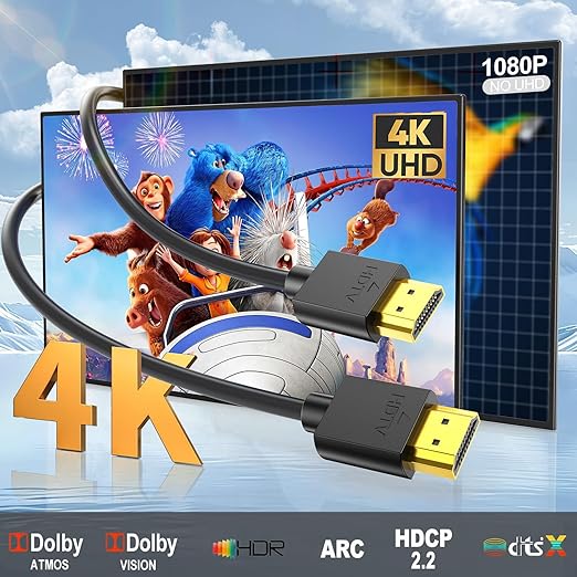 Short HDMI Cable 1FT 5-Pack, 4K HDMI to HDMI Cable 1FT Multi-pack,Slim HDMI 2.0 Cord 1 FT Flexible with 4K@60Hz,2K@165/144Hz,HDCP 2.2, HDR, ARC & CL3 Rated | for Camera, Laptop, Monitor, TV, Soundbar