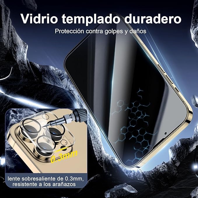 NEW'C 3x Privacy for iPhone 13 Pro Max Screen Protector (6.7 inches)+ 3x Camera Lens Protector, Sensor Protection, Tempered Glass Film +Dust Plug - Enhanced Privacy Angle of 28 Degrees