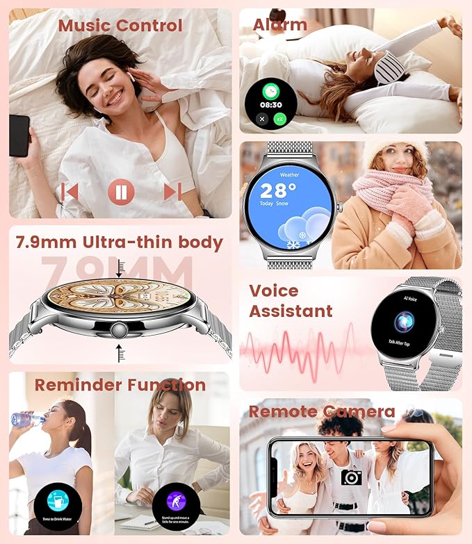LIGE Fitness Smart Watch (Answer/Make Call), 1.43" AMOLED Waterproof Smart Watches for Women with 120+Sports Modes/Heart Rate Monitor/Sleep Tracker, Watches for Women for Android iOS
