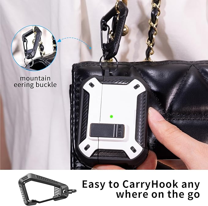 RFUNGUANGO Compatible with Airpods Pro Case 2nd / 1st Generation Protective Case, Compatible with MagSafe, with Cleaning Kit & Keychain,Phone Stand,Magnetic Automatic Lock, Visible LED, White