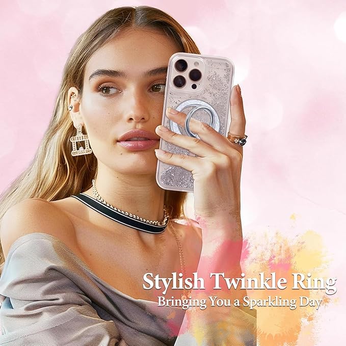 Magnetic Phone Ring for MagSafe Grip [Super Magnet] Stylish Twinkle Ring Holder Stand with, magsafe pop Socket, Mag Safe Accessory for iPhone 16/15/14/13 Pro Max Plus
