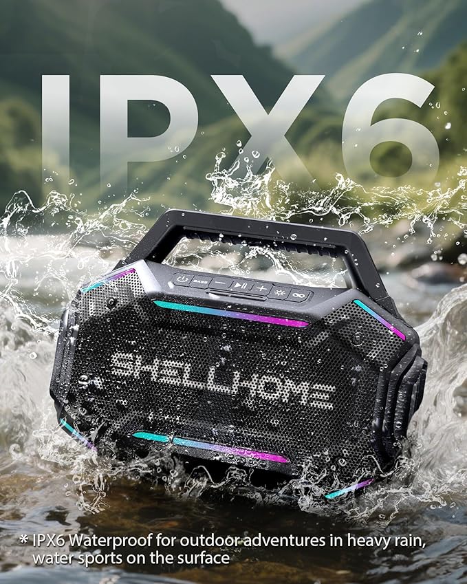 Bluetooth 6.0 Speakers Outdoor, 80W(Peak) Loud Speaker with Bass, 30H Playtime, IPX6 Waterproof, RGB Lights, BassUp 2.0, TWS, Portable Large Jobsite Speakers for Party, Garage