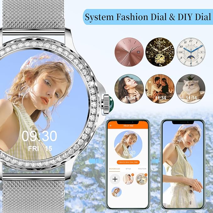 Smart Watches for Women, 1.3”HD Fitness Tracker with Blood Pressure/Heart Rate Monitor, Bluetooth 5.2 Make Calls Smart Watch for Android/iOS Phones, IP68 Waterproof Fitness Watch for Women