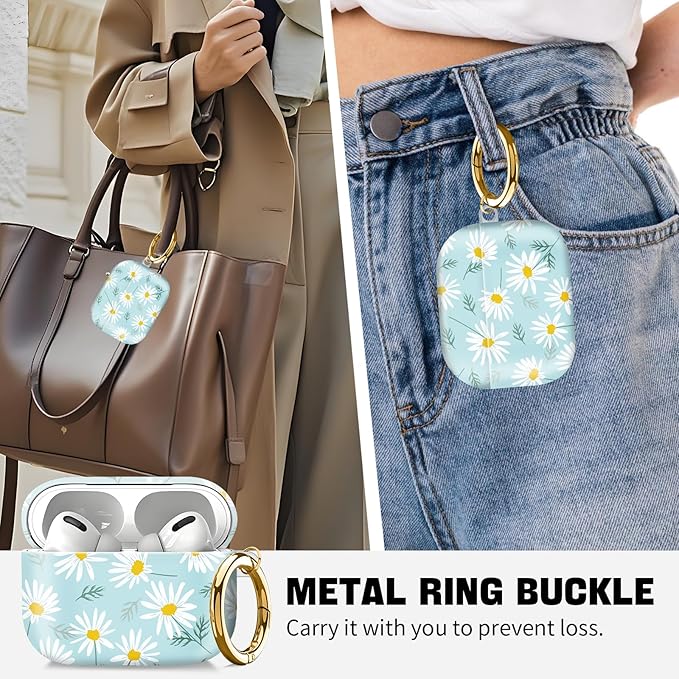 Compatible with AirPod Pro 2nd//1st Generation Case Cover with Key Chain,Full Protective Shockproof Wireless Headphone Case for Airpod Pro 2023/2022/2019（White Flowers）