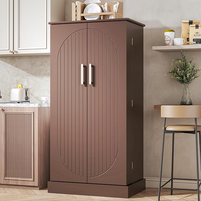 47” Kitchen Pantry Cabinets, Freestanding Kitchen Pantry Storage Cabinet with Doors and Adjustable Shelves, Buffet Cupboards Storage Cabinet for Home Office Use (Brown)
